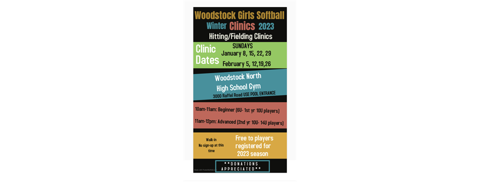 Hitting/fielding clinics No registration required. Click for more info